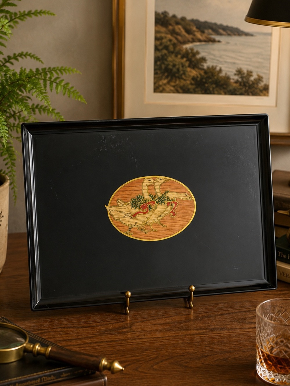 Couroc Monterey Geese Inlay Serving Tray | 18” x 12.25” | Made in California